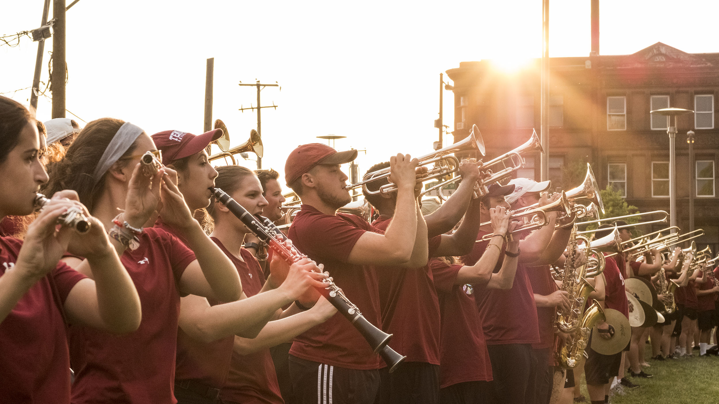 Temple's marching band practices on Main Campus.