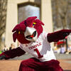 Hooter the Owl in front of the Bell Tower on Main Campus. 