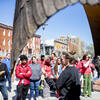 Group of students and families on campus tour