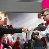 Family and Temple representative greeting at Experience Temple Day