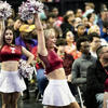 Cheerleaders at cherry and white welcome event