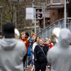 Students and families walking on campus during Experience Temple day.