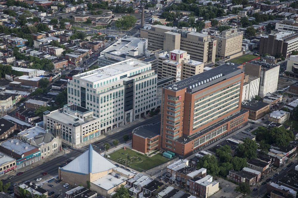 An overhead view of Temple’s Health Sciences Center